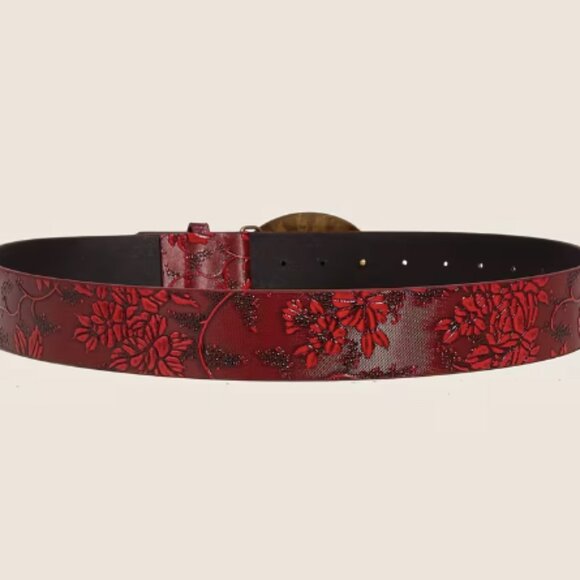 Pu Leather Boho Western Red Belt - Picture 4 of 5